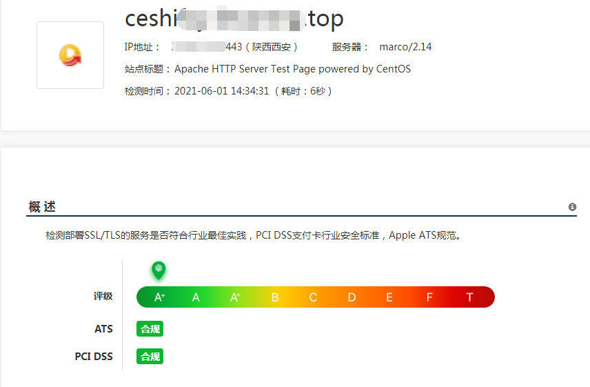 开启 HSTS 后，网站安全评级达到 A+